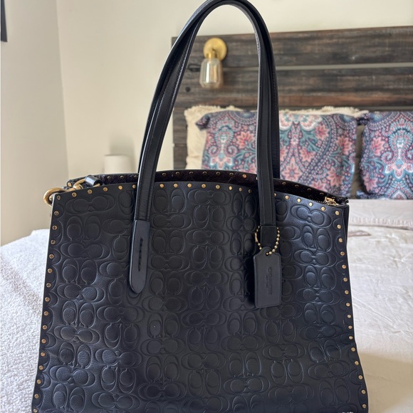 Coach Black Studded Embossed Tote - Picture 1 of 7